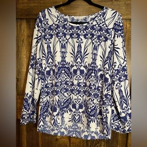 White with blue design blouse